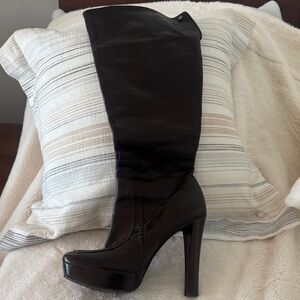 Elegant Brown Leather Knee-High Boots, Calvin Klein, like new